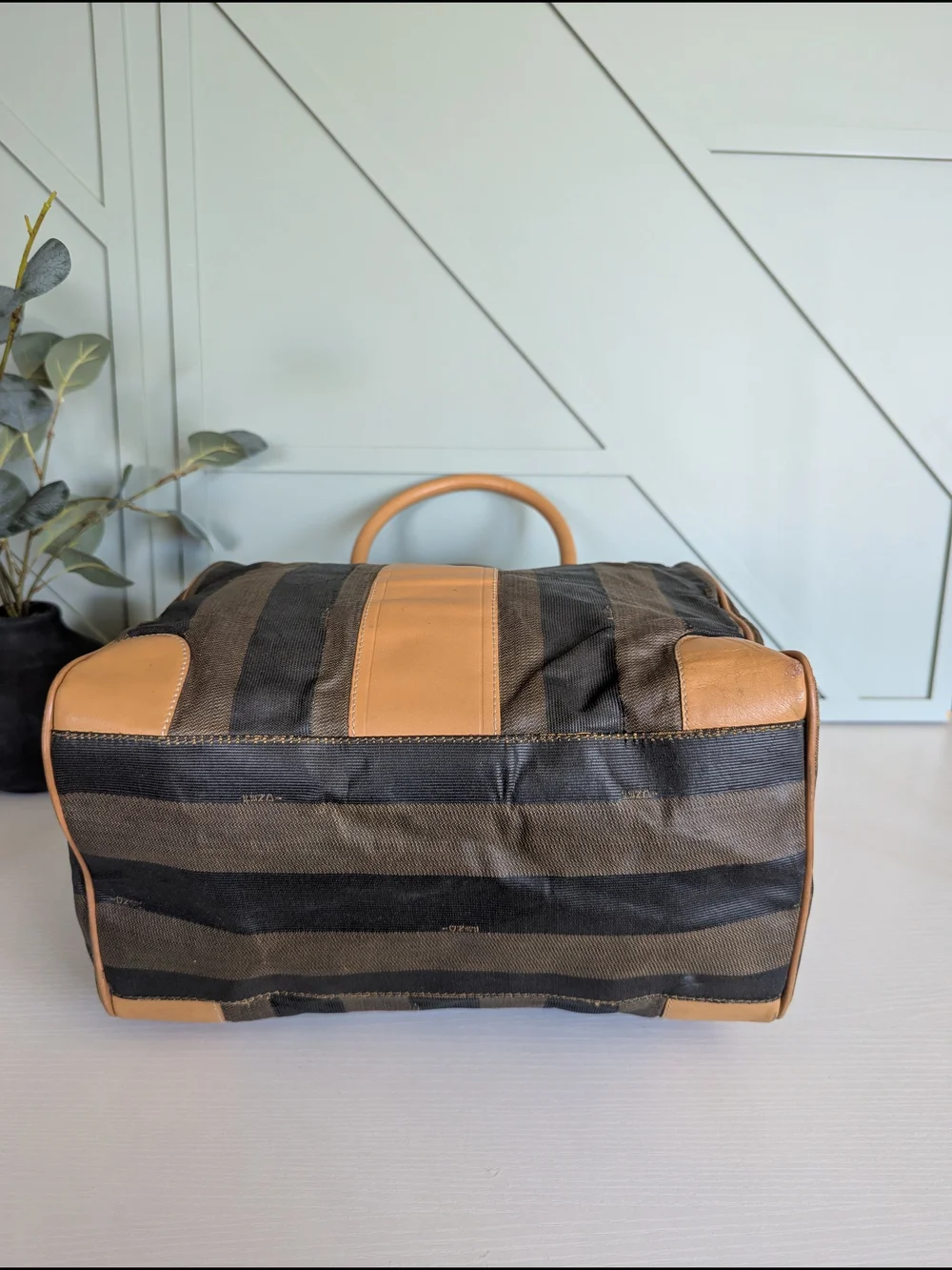 Fendi Brown and Tan Striped Duffel Bag